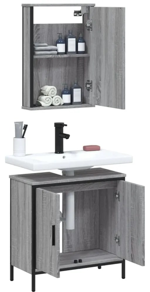 Set mobili da bagno 2 pz grigio sonoma in legno multistrato