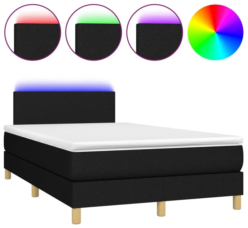 Letto a molle con materasso e led nero 120x200cm in tessuto