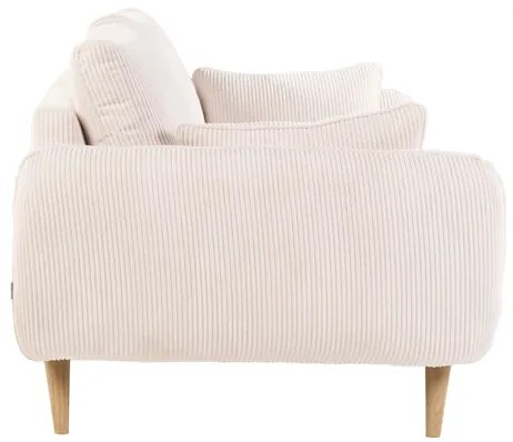 Divano scandinavo 3 posti in velluto a coste color crema e legno chiaro CREEP