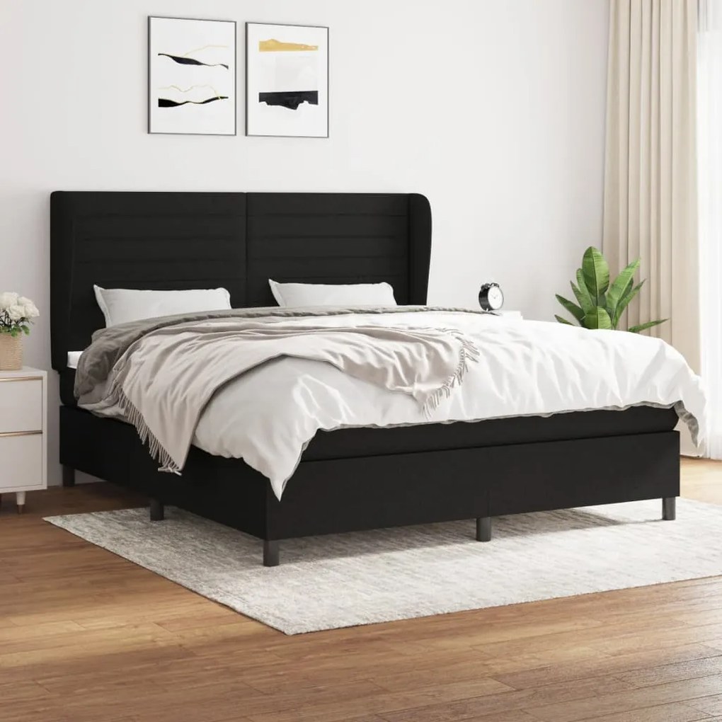 Giroletto A Molle Con Materasso Nero 160x200 Cm İn Tessuto /