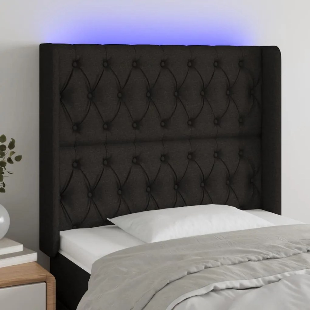 Testiera A Led Nera 103x16x118/128 Cm İn Tessuto /