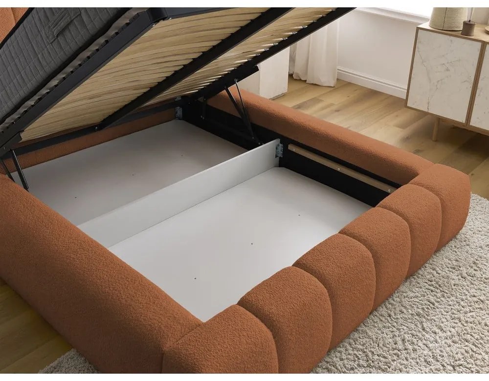 Letto matrimoniale imbottito arancione contenitore e rete inclusi 180x200 cm Denali - Bobochic Paris