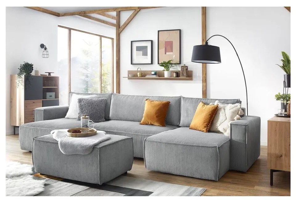 Sgabello in velluto a coste grigio chiaro Nihad - Bobochic Paris