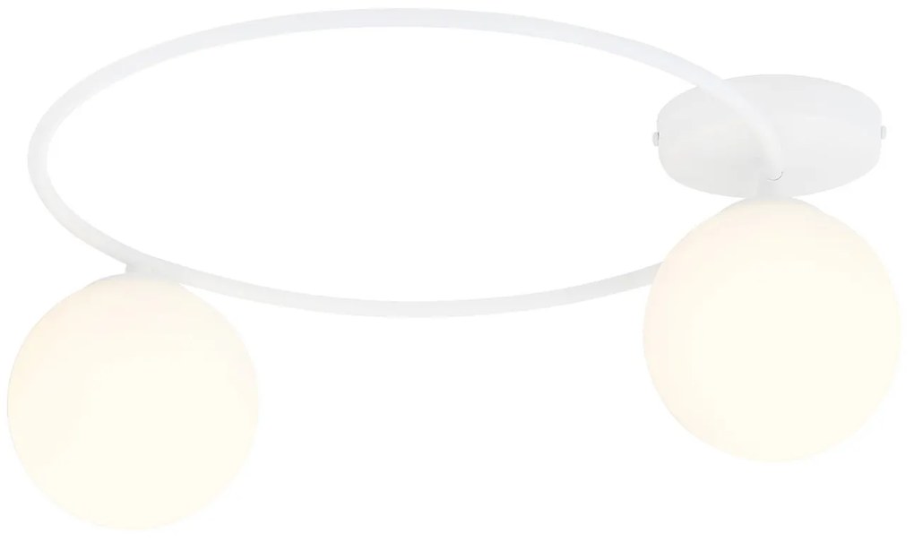 Plafoniera Minimal 2 Luci Perseo In Acciaio Bianco E Sfere In Vetro Bianco