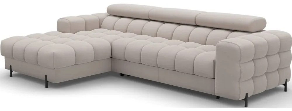 Divano angolare beige allungabile/con contenitore (con penisola a sinistra/con chaise lounge) e rivestimento in velluto Felro – ELTAP