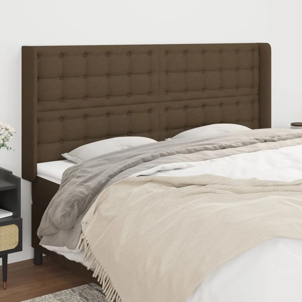 Testiera Ad Orecchio Marrone Scuro 163x16x118/128 Cm İn Tessuto /