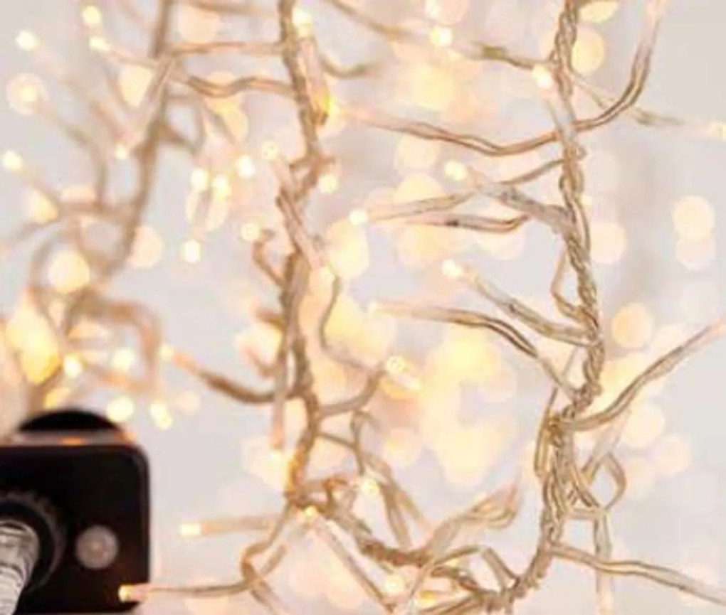 Catenaria Natalizia LED 18.3m 8 GIOCHI DI LUCE Cavo TRASPARENTE IP44 Colore Bianco Caldo 2200 - 2300 °K