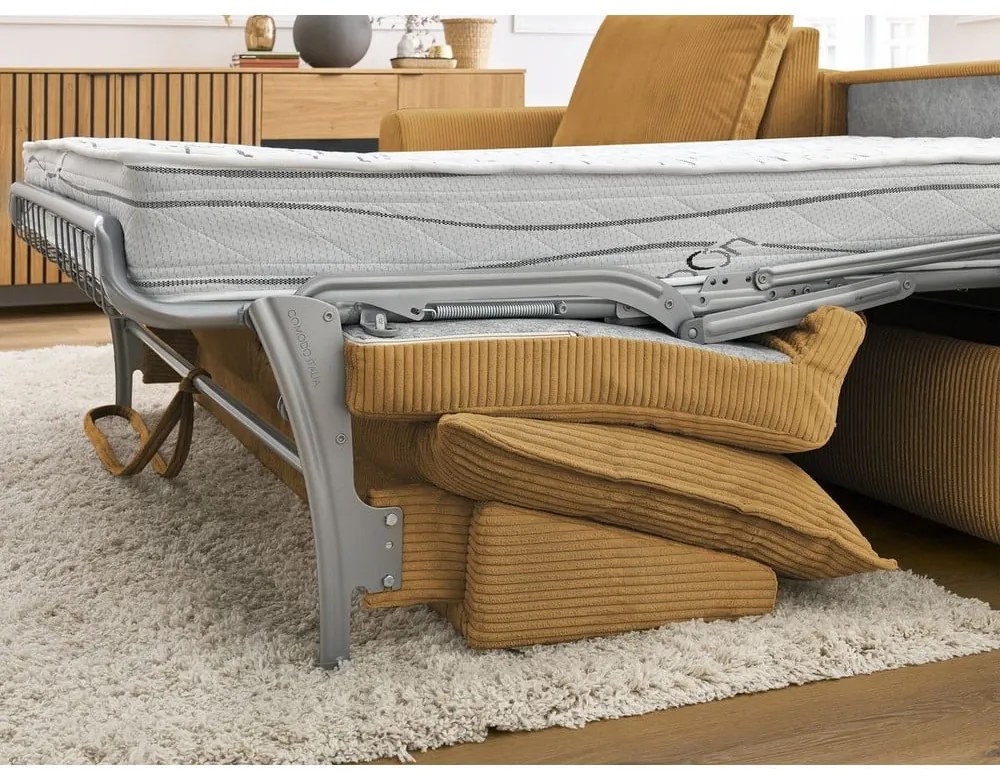 Divano angolare giallo allungabile (con composizione variabile) con rivestimento in velluto a coste Augustin – Bobochic Paris