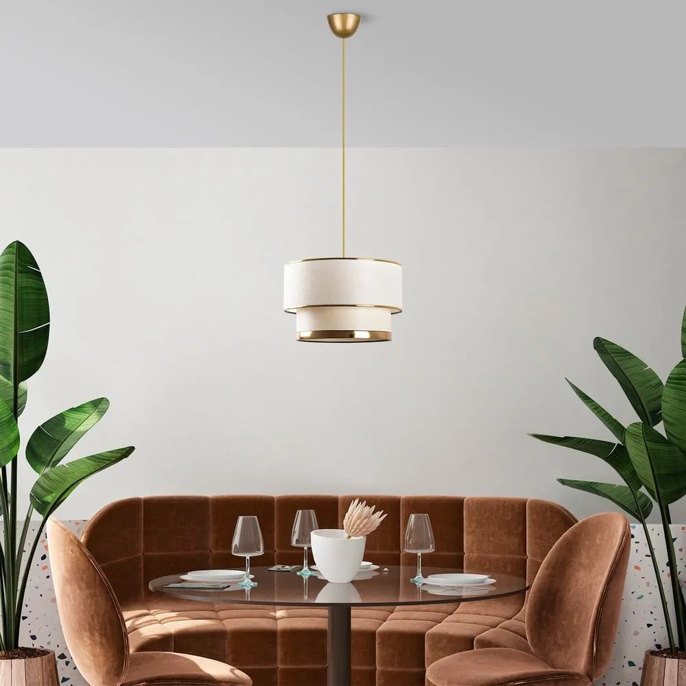Lampadario color crema/dorato con paralume in tessuto ø 30 cm Cake – Opviq lights