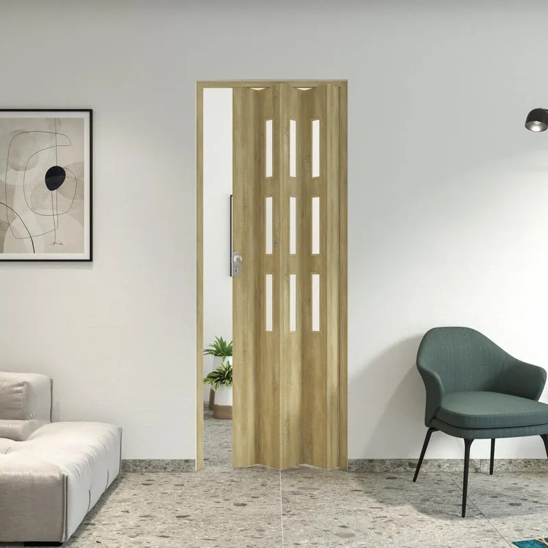 Porta a soffietto Maya vetro sat in pvc colore rovere L 83 x H 214 cm