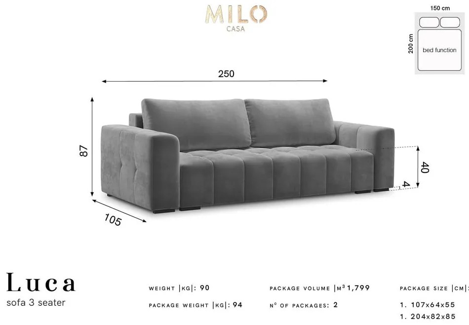 Divano letto in velluto blu Luca - Milo Casa