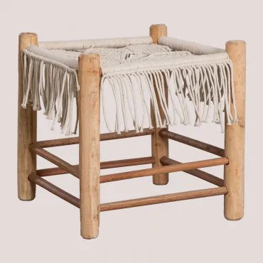 Sgabello Basso Decorativo in Macrame Sufolk Marrone Legno Naturale - Sklum