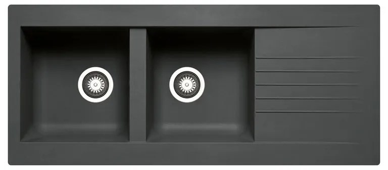 Lavello integrato 2 vasche in resina nero DELINIA Scirocco L 50 x L 116 cm, reversibile