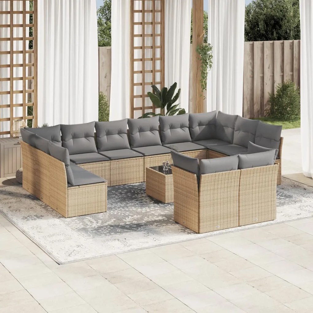 Set divano da giardino 13 pz con cuscini beige in polyrattan