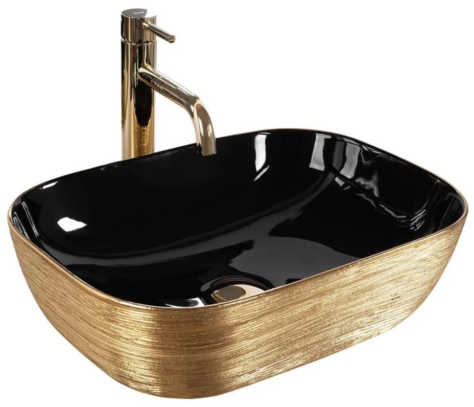 REA-U8780 - Lavabo da appoggio BELINDA 33x46,5 cm ceramica/nero/dorato