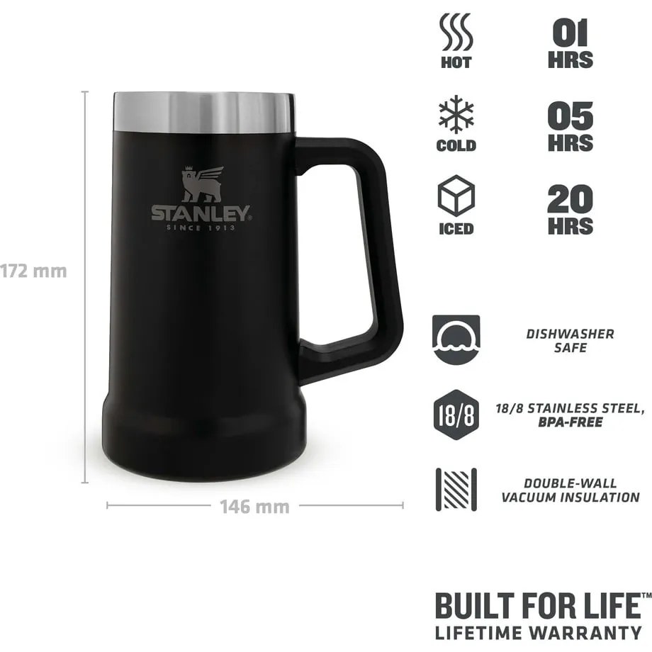 Tazza termica nera in acciaio inox 700 ml The Big Grip Beer Stein Black – Stanley