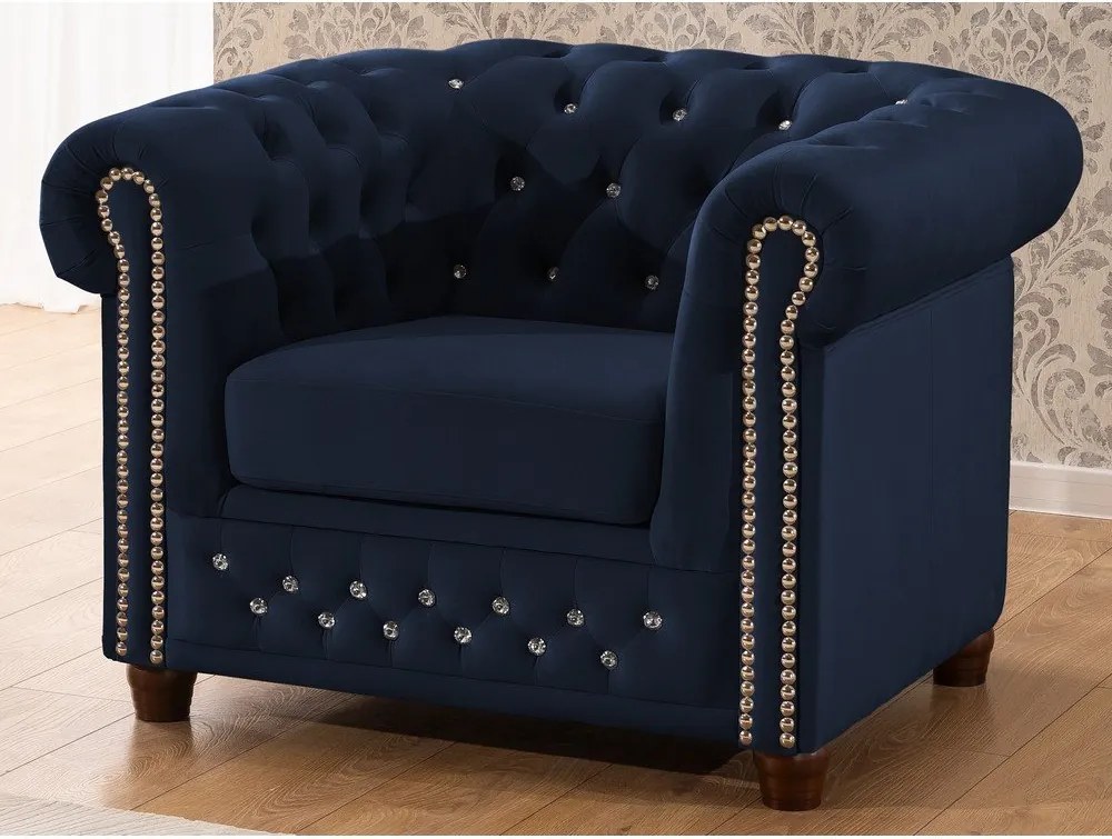 Poltrona chesterfield blu con rivestimento in velluto York Blik – Ropez