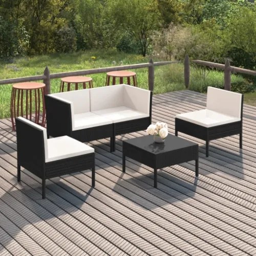 Set Divani da Giardino 5 pz con Cuscini in Polyrattan Nero