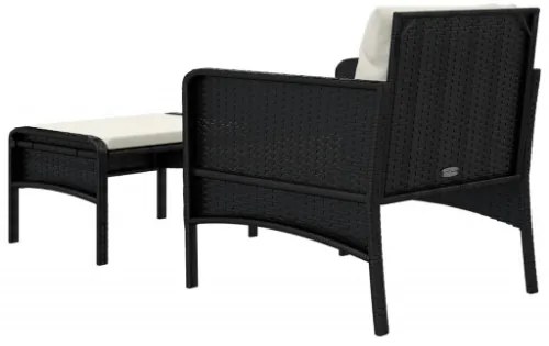 Set da Giardino 2 pz con Cuscini Nero in Polyrattan