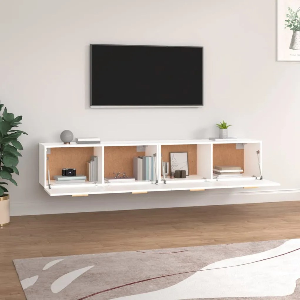 Mobili parete 2pz bianco 100x36,5x35 cm in legno multistrato