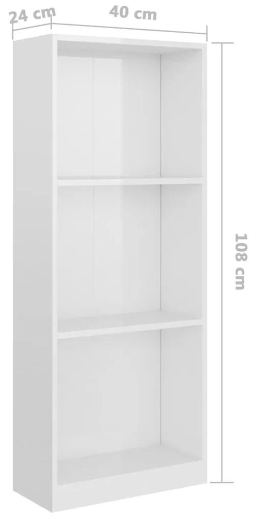 Libreria 3 Ripiani Bianco Lucido 40x24x108 cm Legno Multistrato