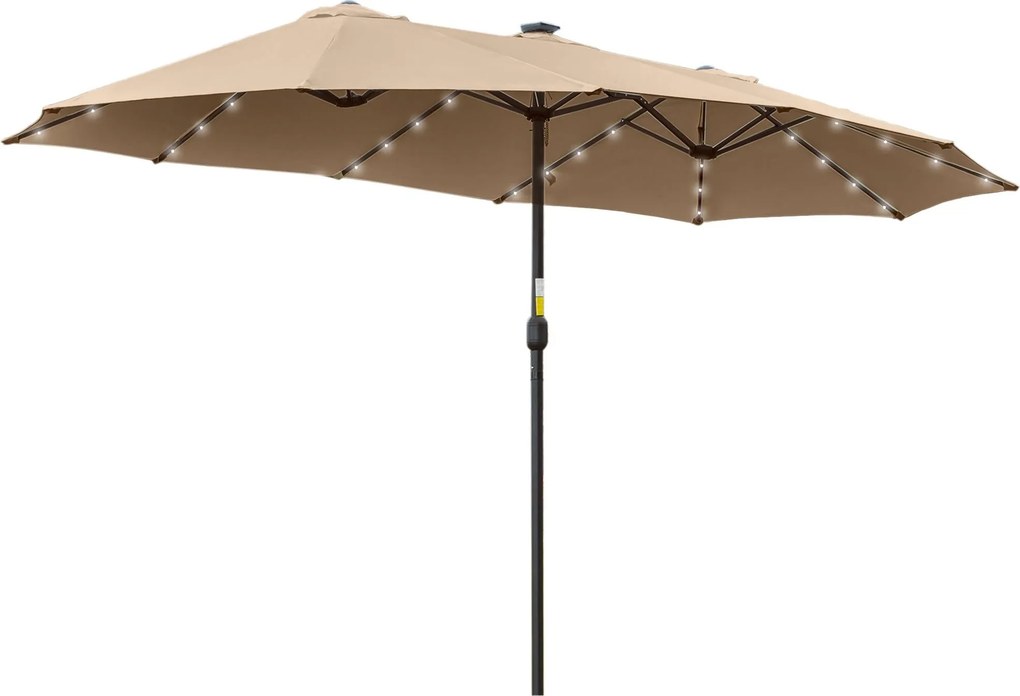 Ombrellone Doppio con Luci LED Ø4,5 m Palo Ø48 mm in Poliestere e Acciaio Cachi...