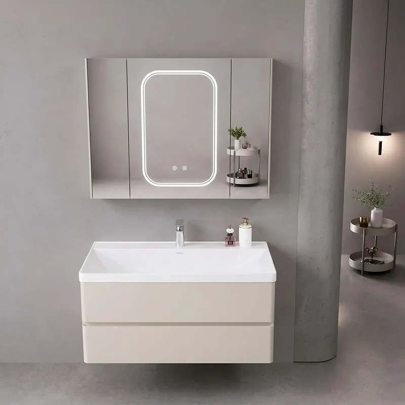 Mobile bagno 100 cm lavabo integrato e specchio contenitore | KAM-SM100 - KAMALU