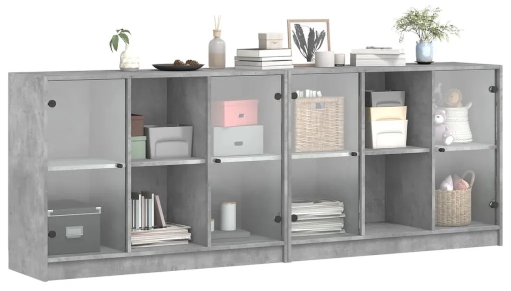 Libreria con ante grigio cemento 204x37x75 cm legno multistrato