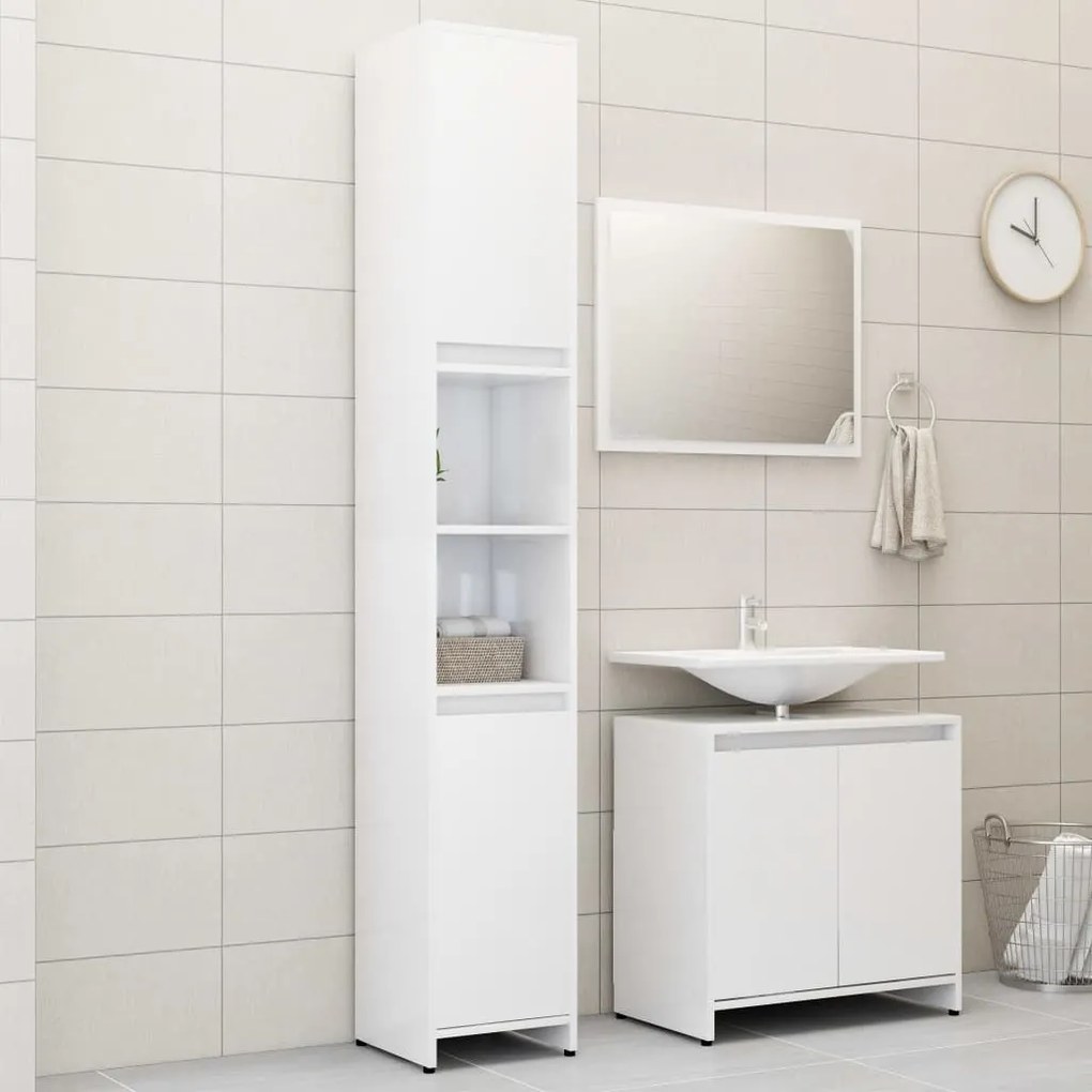 Set Mobili Da Bagno 3 Pz Bianco Lucido İn Truciolato /