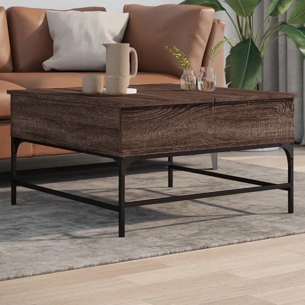 Tavolino Salotto Rovere Marrone 80x80x45 Cm Multistrato Metallo /