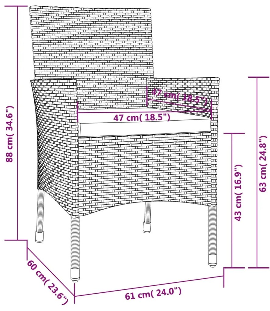 Set da Pranzo da Giardino 11 pz con Cuscini in Polyrattan Nero