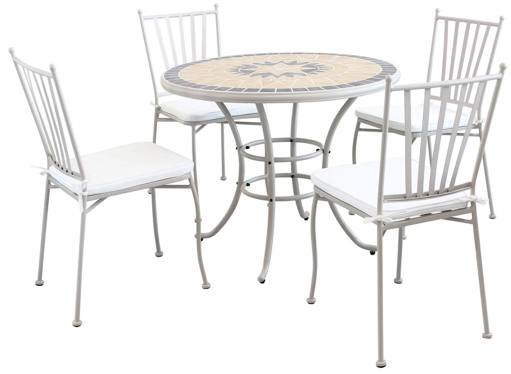VENTUS - set tavolo in ferro Ø 90 x 74 h con 4 sedie Ventus