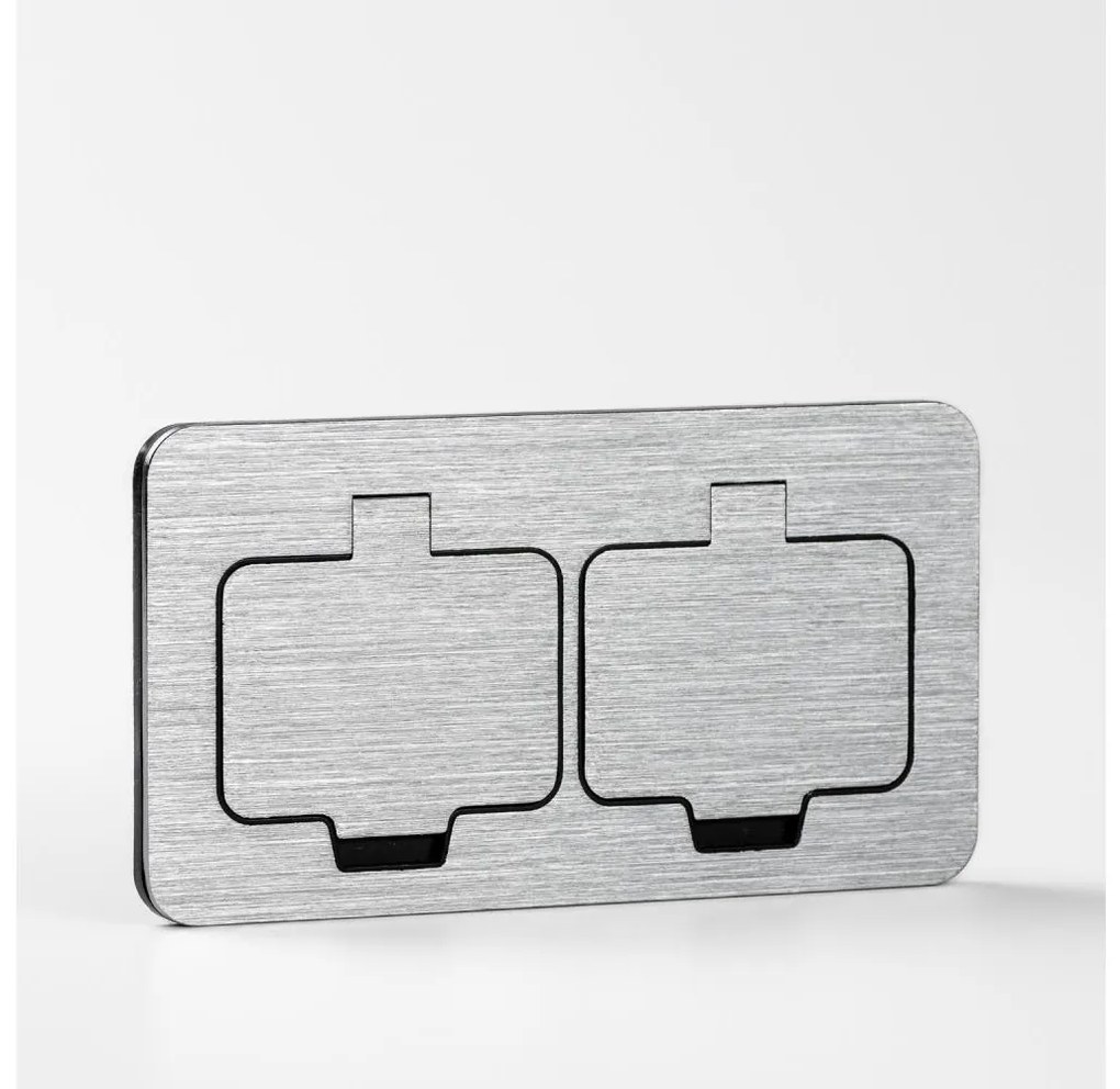 Brilagi - Presa doppia da incasso a pavimento per esterno IP55 cromo opaco rettangolare