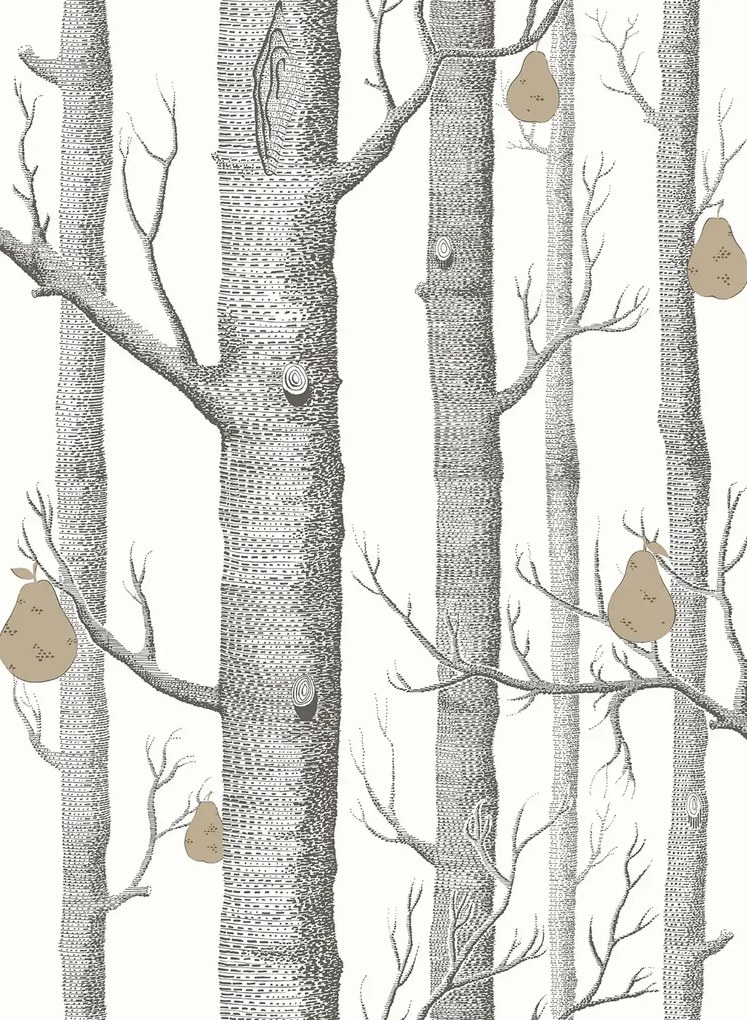 Cole & Son Carta da parati Woods & Pears - Black/ White/ Gold