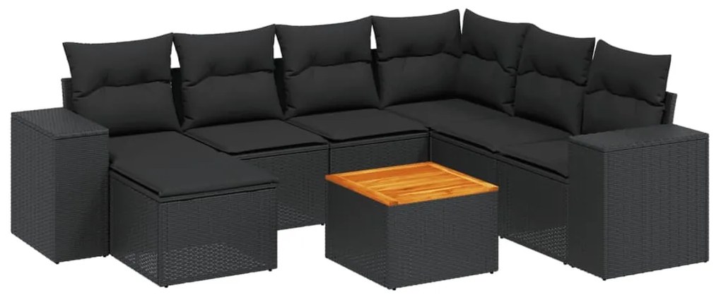 Set divani da giardino con cuscini 8 pz nero in polyrattan