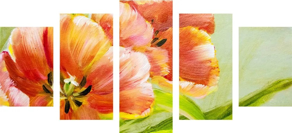 Quadri 5 pezzi – Tulipani rossi in stile vintage