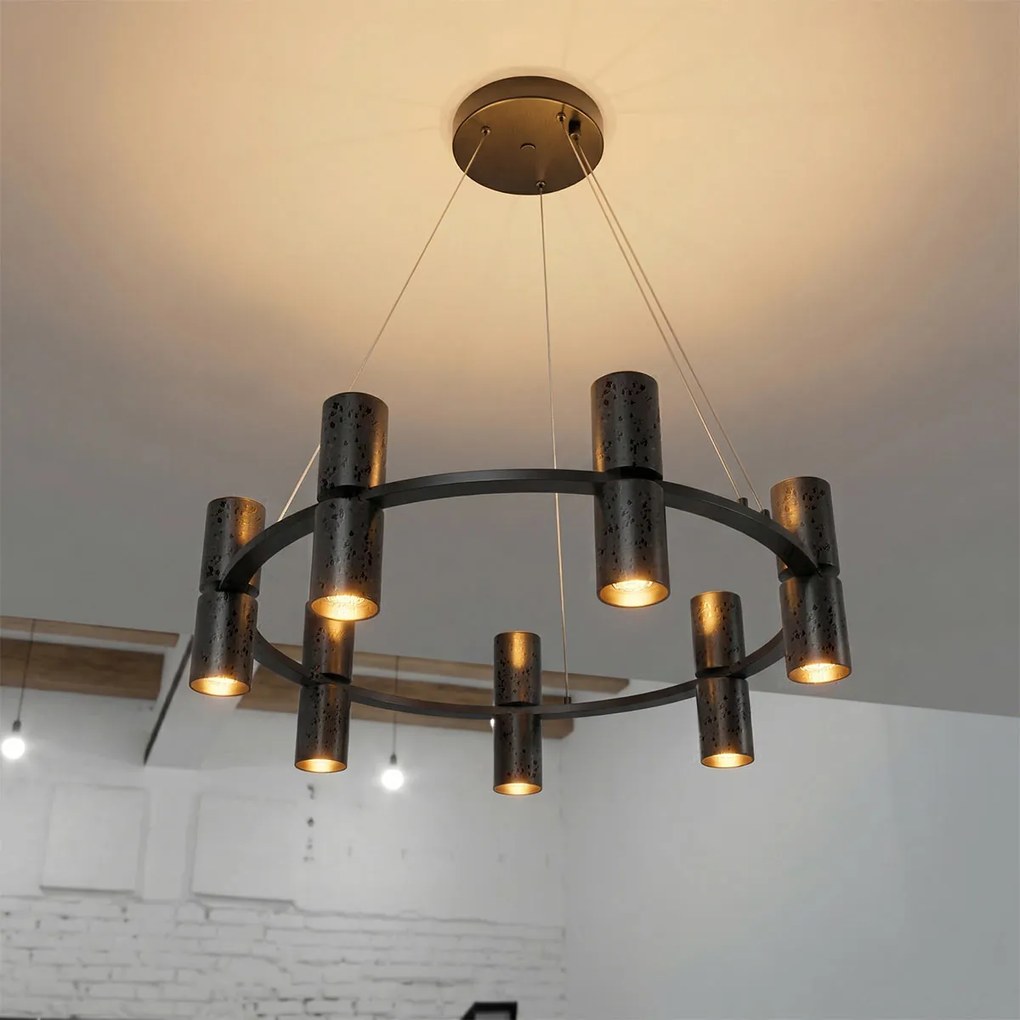 Lampadario Circolare a Sospensione 14xGU11 in Pietra Nera