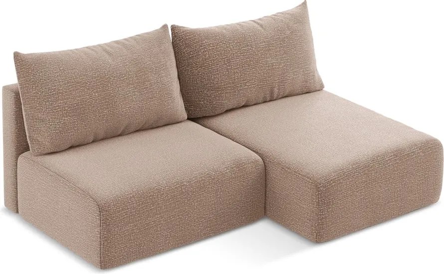 Divano angolare marrone chiaro allungabile/con contenitore (con penisola a destra) Kalena – Makamii