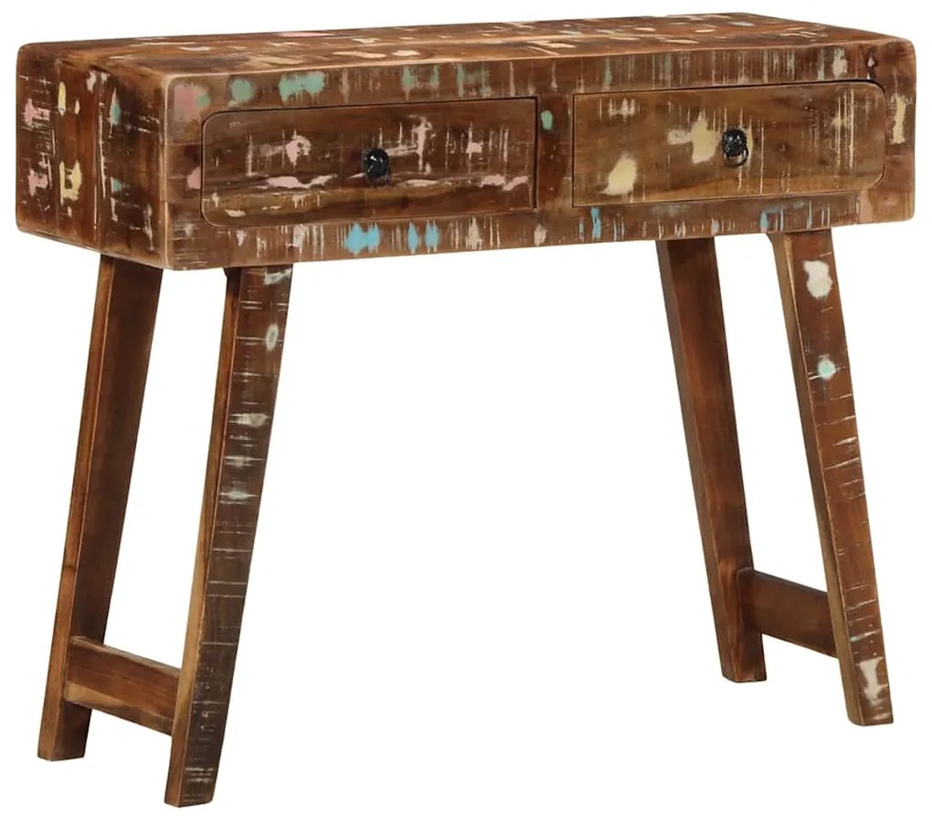 Tavolo Consolle 90x32x75 Cm İn Legno Massello Di Recupero /