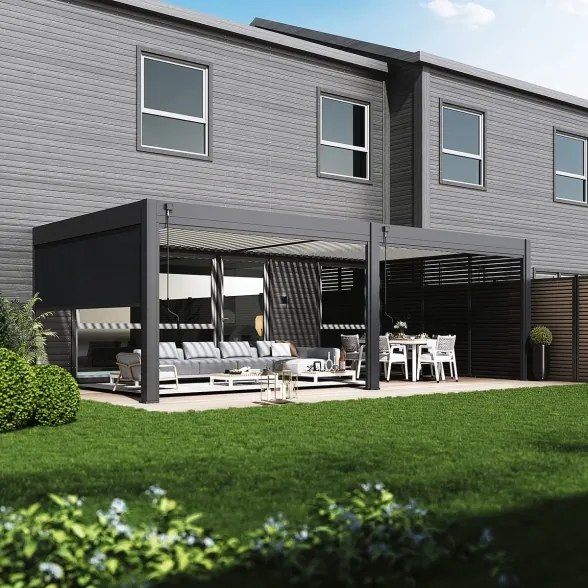 Pergola bioclimatica Ombréa addossata 4x8M in alluminio