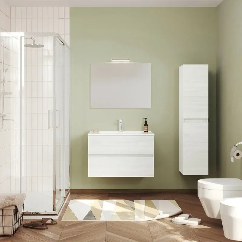 Pensile bagno sospeso bianco venato H 136 cm ante reversibili soft-close Easy