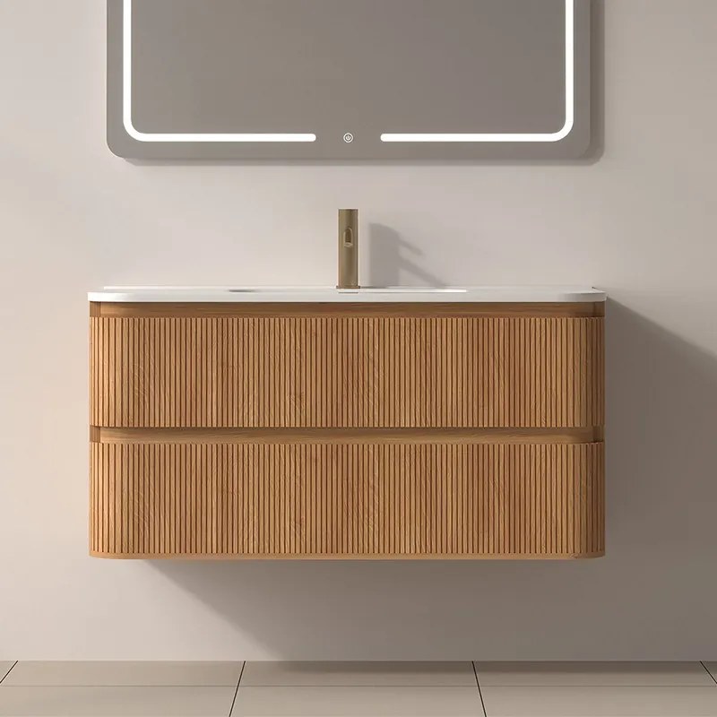 Mobile bagno cannettato 100 cm con lavabo in ceramica | KAM-NORTH-100C - KAMALU