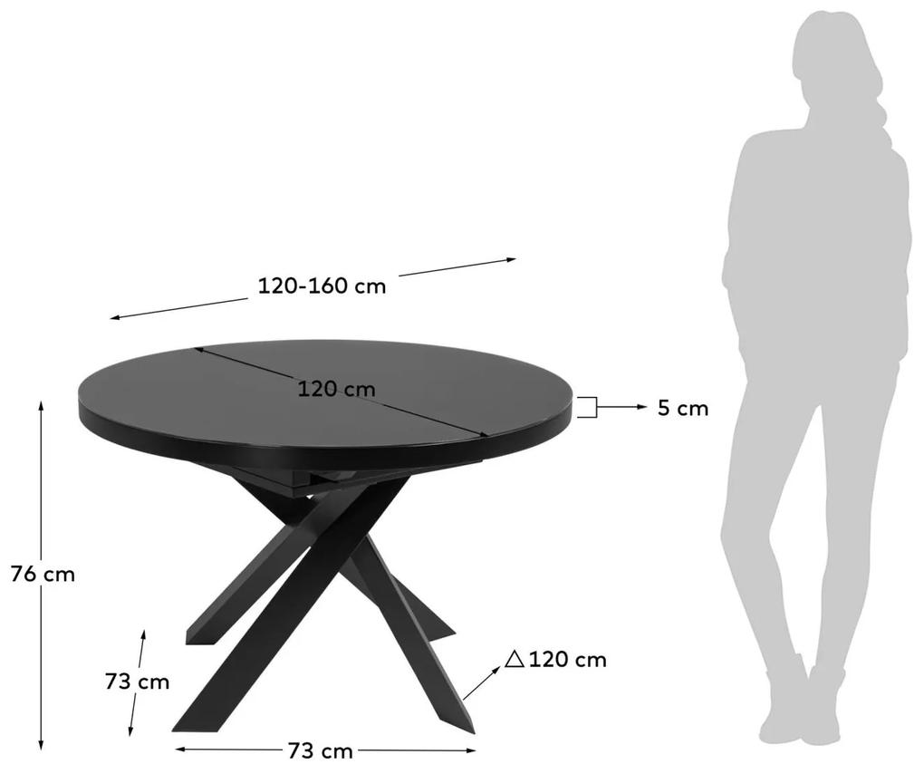 Kave Home - Tavolo rotondo allungabile Vashti in vetro e gambe in acciaio finitura nera Ã˜ 120 (160) cm