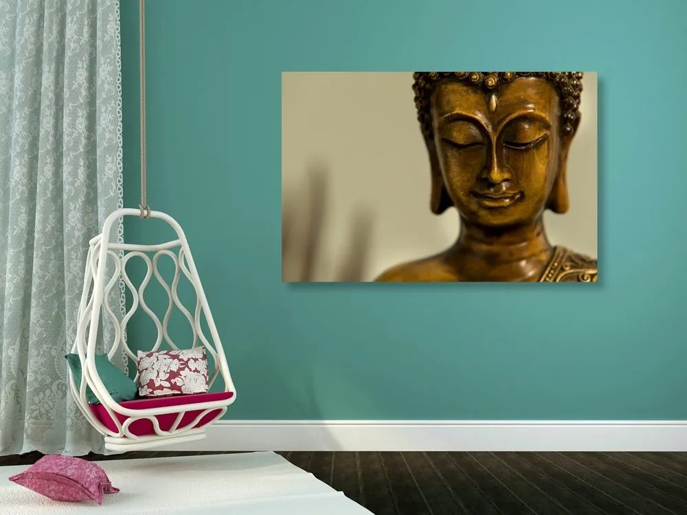 Quadro su tela – Testa di Buddha in bronzo