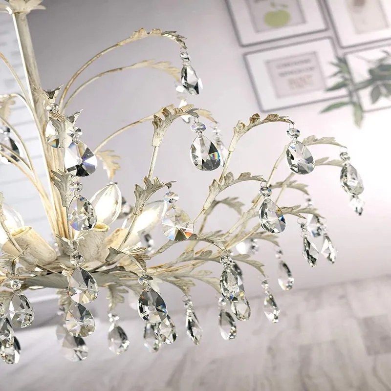 Lampadario Neoclassico Lampadario Neoclassico Cesta 5x E14 bianco paralume bianco 5x E14