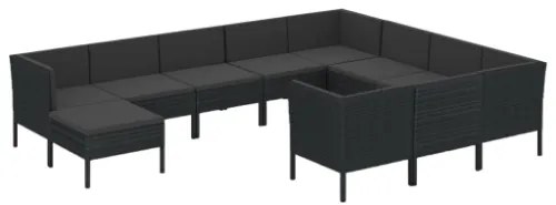 Set Divani da Giardino 11 pz con Cuscini in Polyrattan Nero