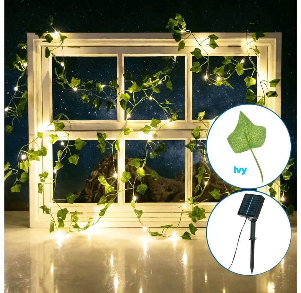 Aigostar - Catena LED solare 100xLED/12m IP65 bianco caldo ivy