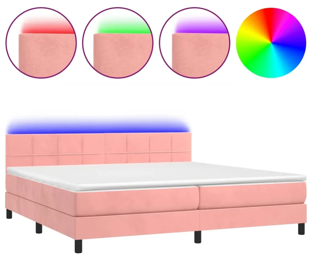 Letto a molle con materasso e led rosa 200x200 cm in velluto