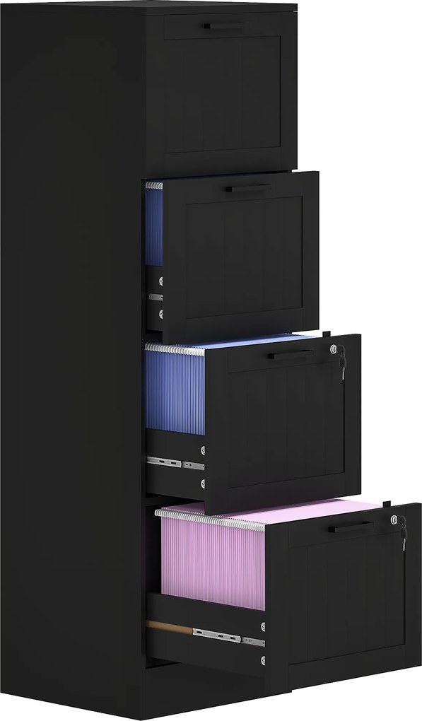 Cassettiera Portadocumenti a 4 Cassetti 40x40x131 cm 2 Serrature in Legno Nero...