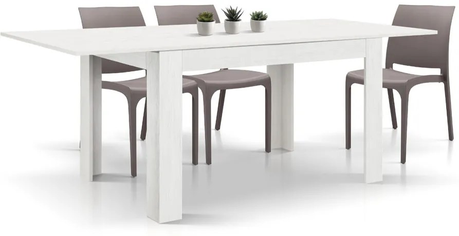 Tavolo LIPARI in legno finitura bianco frassinato e base bianca, allungabile 120&#215;80 cm &#8211; 170&#215;80 cm